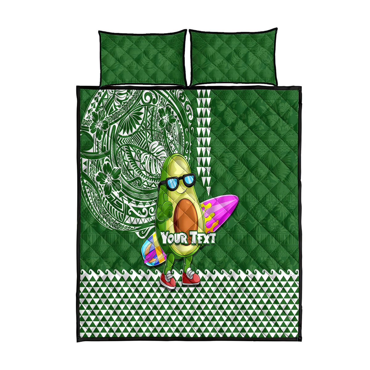 Aloha Avocado Funny Fruits Custom Quilt Bed Set Mix Hawaiian Kakau Tribal LT03 Green - Polynesian Pride