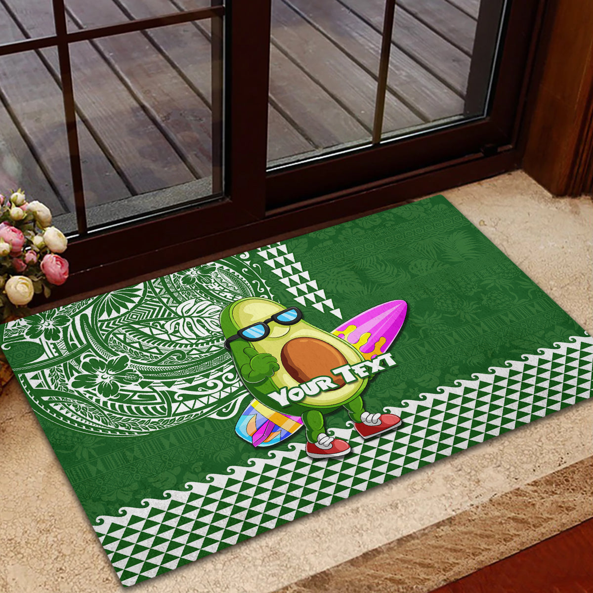 Aloha Avocado Funny Fruits Custom Rubber Doormat Mix Hawaiian Kakau Tribal LT03 - Polynesian Pride