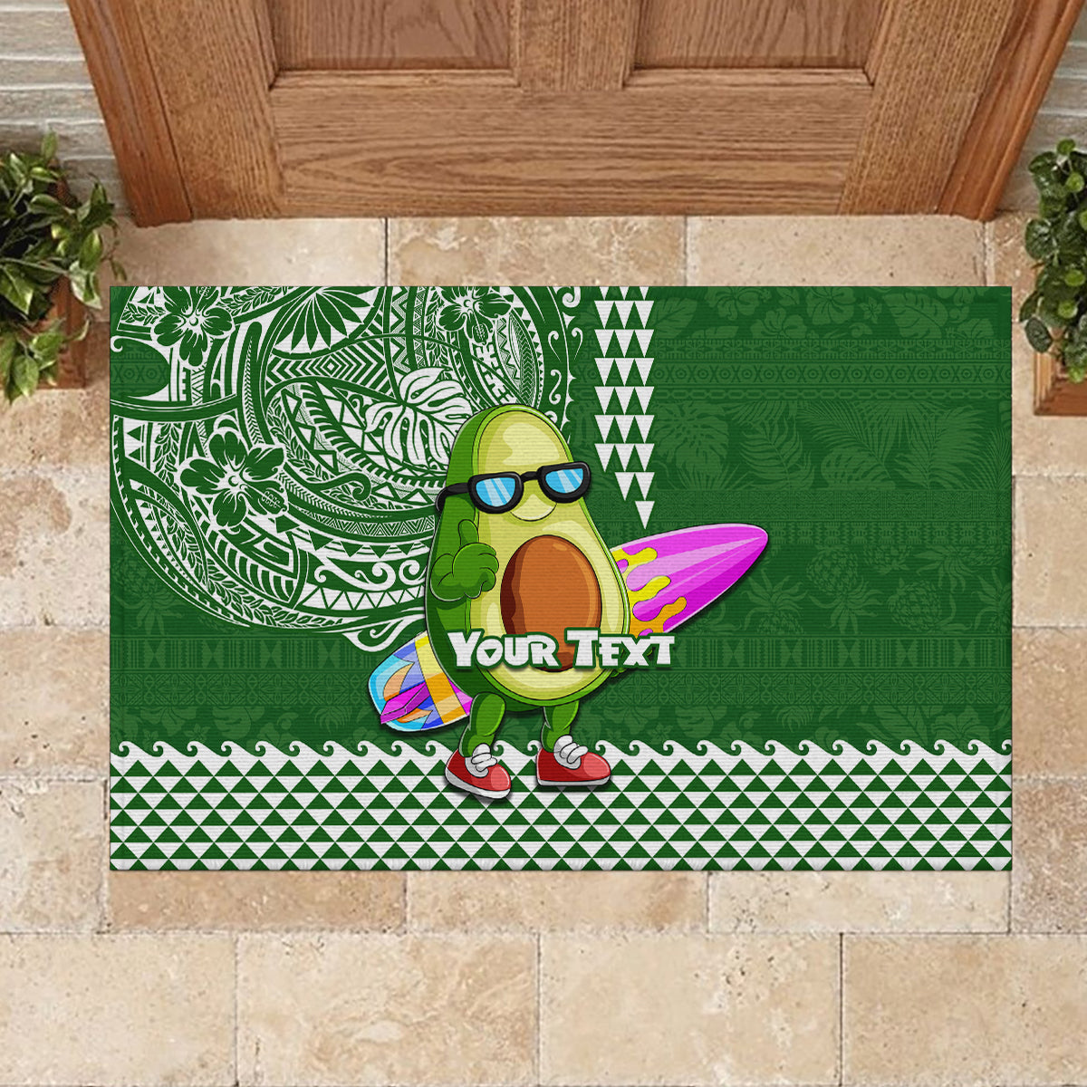 Aloha Avocado Funny Fruits Custom Rubber Doormat Mix Hawaiian Kakau Tribal LT03 - Polynesian Pride
