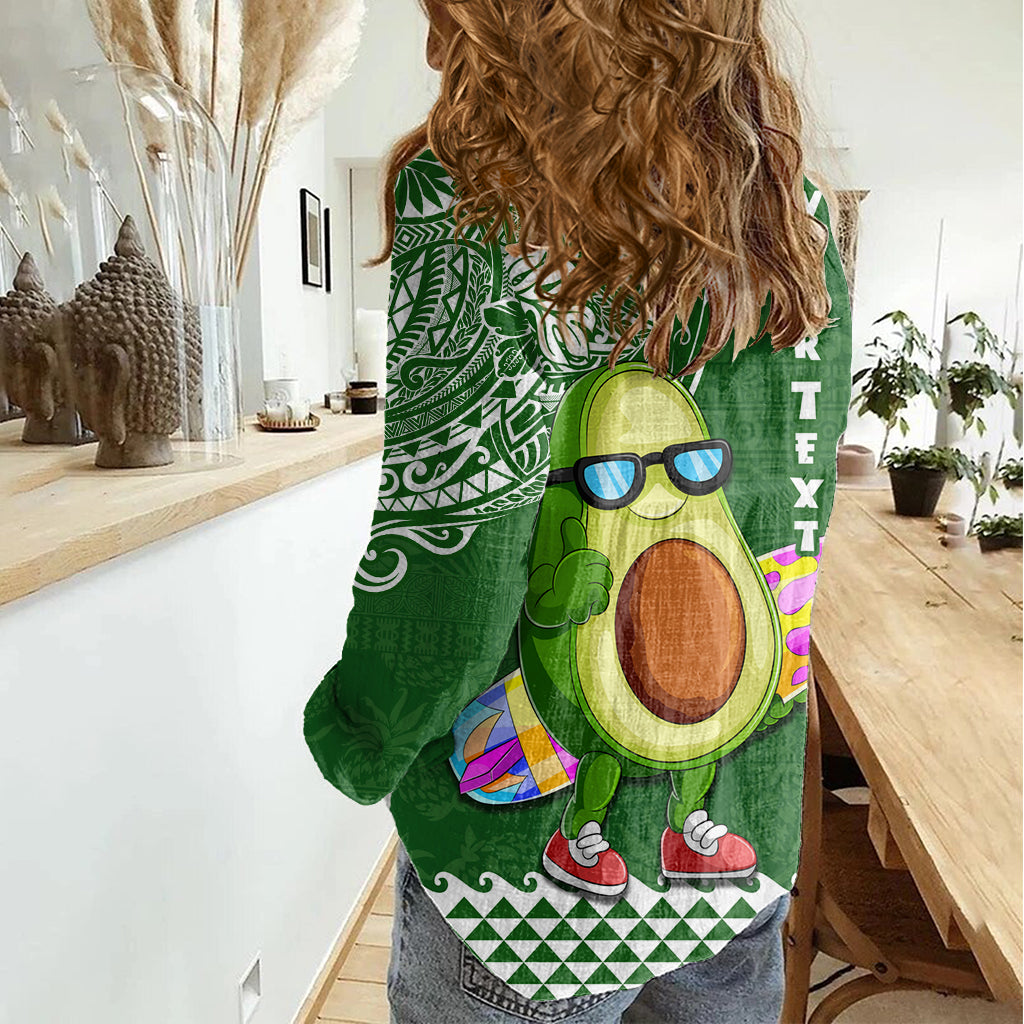 Aloha Avocado Funny Fruits Custom Women Casual Shirt Mix Hawaiian Kakau Tribal LT03 - Polynesian Pride