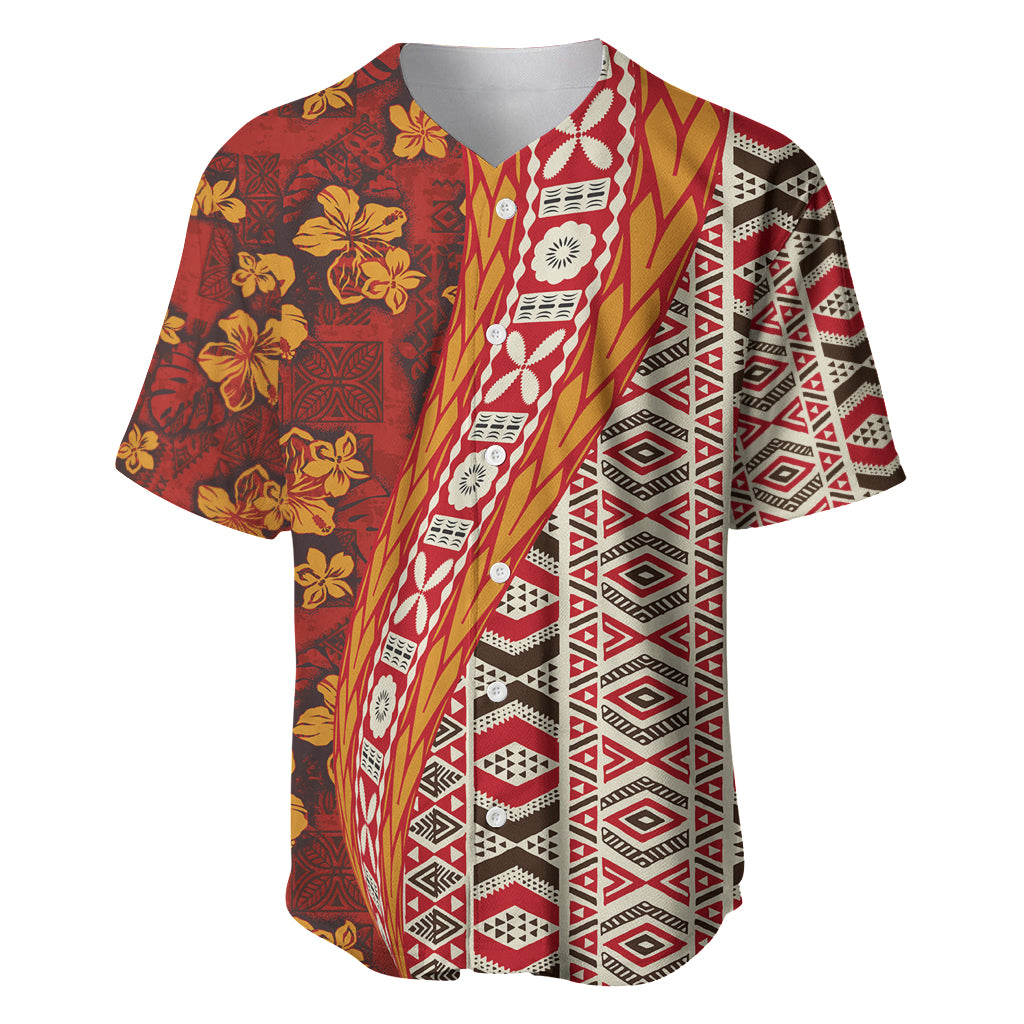 Hawaii Native Tapa Elements and Hibiscus Flowers Baseball Jersey LT03 Red - Polynesian Pride