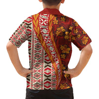 Hawaii Native Tapa Elements and Hibiscus Flowers Family Matching Off Shoulder Long Sleeve Dress and Hawaiian Shirt LT03 - Polynesian Pride