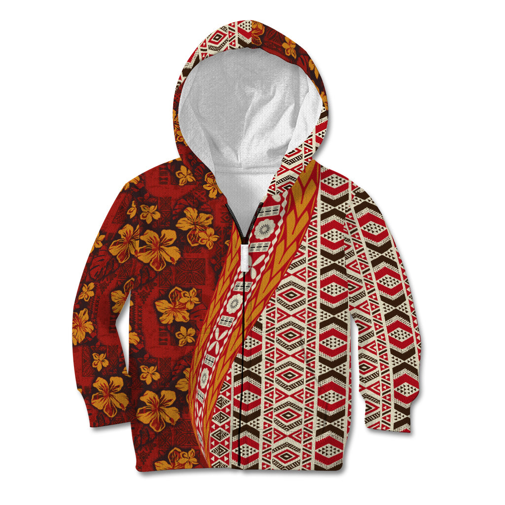 Hawaii Native Tapa Elements and Hibiscus Flowers Kid Hoodie LT03 Zip Hoodie Red - Polynesian Pride