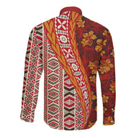 Hawaii Native Tapa Elements and Hibiscus Flowers Long Sleeve Button Shirt LT03 - Polynesian Pride