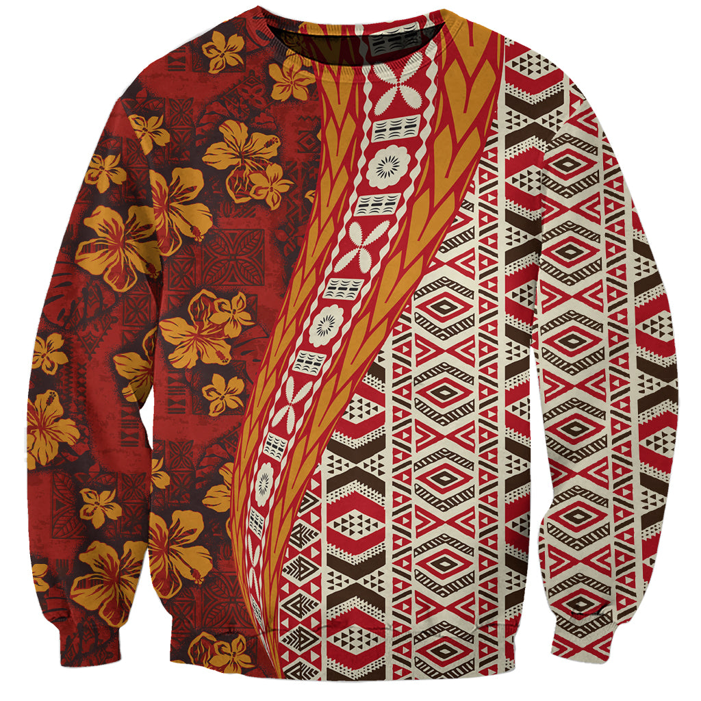 Hawaii Native Tapa Elements and Hibiscus Flowers Sweatshirt LT03 Unisex Red - Polynesian Pride