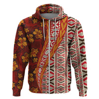 Hawaii Native Tapa Elements and Hibiscus Flowers Zip Hoodie LT03 Zip Hoodie Red - Polynesian Pride