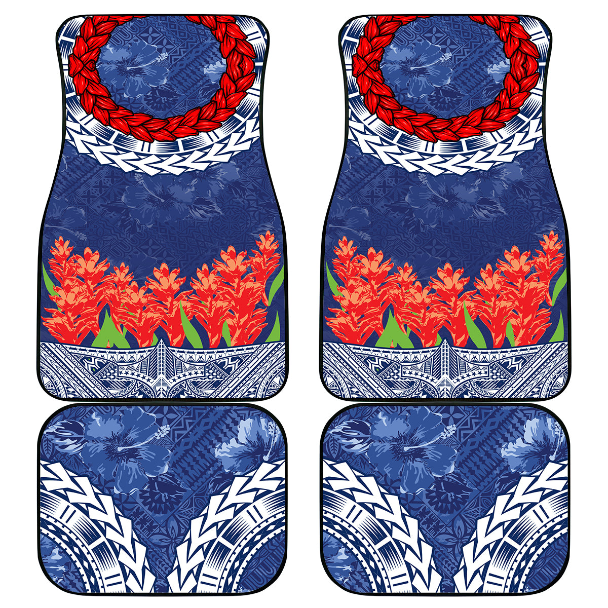 Samoan Tapa Car Mats Ula Fala and Teuila Flower LT03 Blue - Polynesian Pride