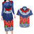 Samoan Tapa Couples Matching Long Sleeve Bodycon Dress and Hawaiian Shirt Ula Fala and Teuila Flower LT03 Blue - Polynesian Pride