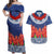 Samoan Tapa Couples Matching Off Shoulder Maxi Dress and Hawaiian Shirt Ula Fala and Teuila Flower LT03 Blue - Polynesian Pride