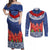 Samoan Tapa Couples Matching Off Shoulder Maxi Dress and Long Sleeve Button Shirt Ula Fala and Teuila Flower LT03 Blue - Polynesian Pride