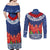 Samoan Tapa Couples Matching Off Shoulder Maxi Dress and Long Sleeve Button Shirt Ula Fala and Teuila Flower LT03 - Polynesian Pride