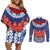 Samoan Tapa Couples Matching Off Shoulder Short Dress and Long Sleeve Button Shirt Ula Fala and Teuila Flower LT03 Blue - Polynesian Pride