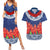 Samoan Tapa Couples Matching Summer Maxi Dress and Hawaiian Shirt Ula Fala and Teuila Flower LT03 Blue - Polynesian Pride