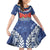 Samoan Tapa Family Matching Off Shoulder Long Sleeve Dress and Hawaiian Shirt Ula Fala and Teuila Flower LT03 Daughter's Dress Blue - Polynesian Pride