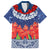 Samoan Tapa Family Matching Off Shoulder Short Dress and Hawaiian Shirt Ula Fala and Teuila Flower LT03 Dad's Shirt - Short Sleeve Blue - Polynesian Pride