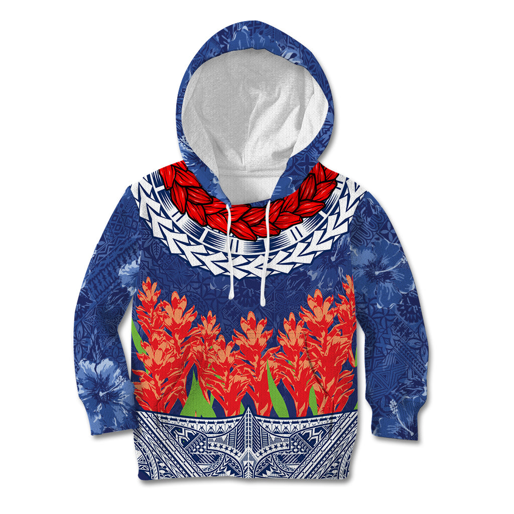 Samoan Tapa Kid Hoodie Ula Fala and Teuila Flower LT03 Hoodie Blue - Polynesian Pride