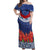 Samoan Tapa Off Shoulder Maxi Dress Ula Fala and Teuila Flower LT03 Women Blue - Polynesian Pride