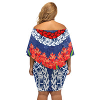 Samoan Tapa Off Shoulder Short Dress Ula Fala and Teuila Flower LT03 - Polynesian Pride