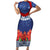 Samoan Tapa Short Sleeve Bodycon Dress Ula Fala and Teuila Flower LT03 Long Dress Blue - Polynesian Pride