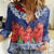 Samoan Tapa Women Casual Shirt Ula Fala and Teuila Flower LT03 Female Blue - Polynesian Pride