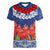 Samoan Tapa Women V Neck T Shirt Ula Fala and Teuila Flower LT03 Female Blue - Polynesian Pride