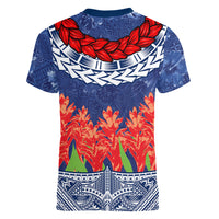 Samoan Tapa Women V Neck T Shirt Ula Fala and Teuila Flower LT03 - Polynesian Pride