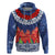 Samoan Tapa Zip Hoodie Ula Fala and Teuila Flower LT03 Pullover Hoodie Blue - Polynesian Pride