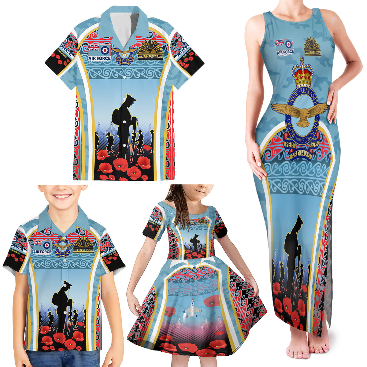 Royal New Zealand Air Force ANZAC Day Family Matching Tank Maxi Dress and Hawaiian Shirt Te Tauaarangi o Aotearoa LT03 - Polynesian Pride