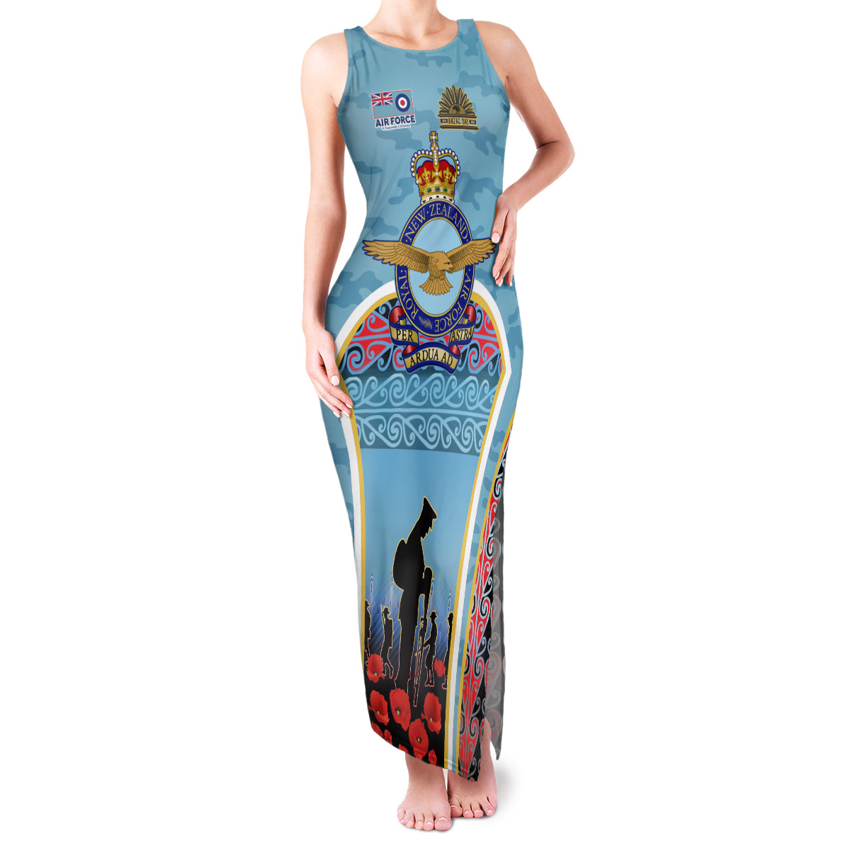 Royal New Zealand Air Force ANZAC Day Family Matching Tank Maxi Dress and Hawaiian Shirt Te Tauaarangi o Aotearoa LT03 Mom's Dress Blue - Polynesian Pride