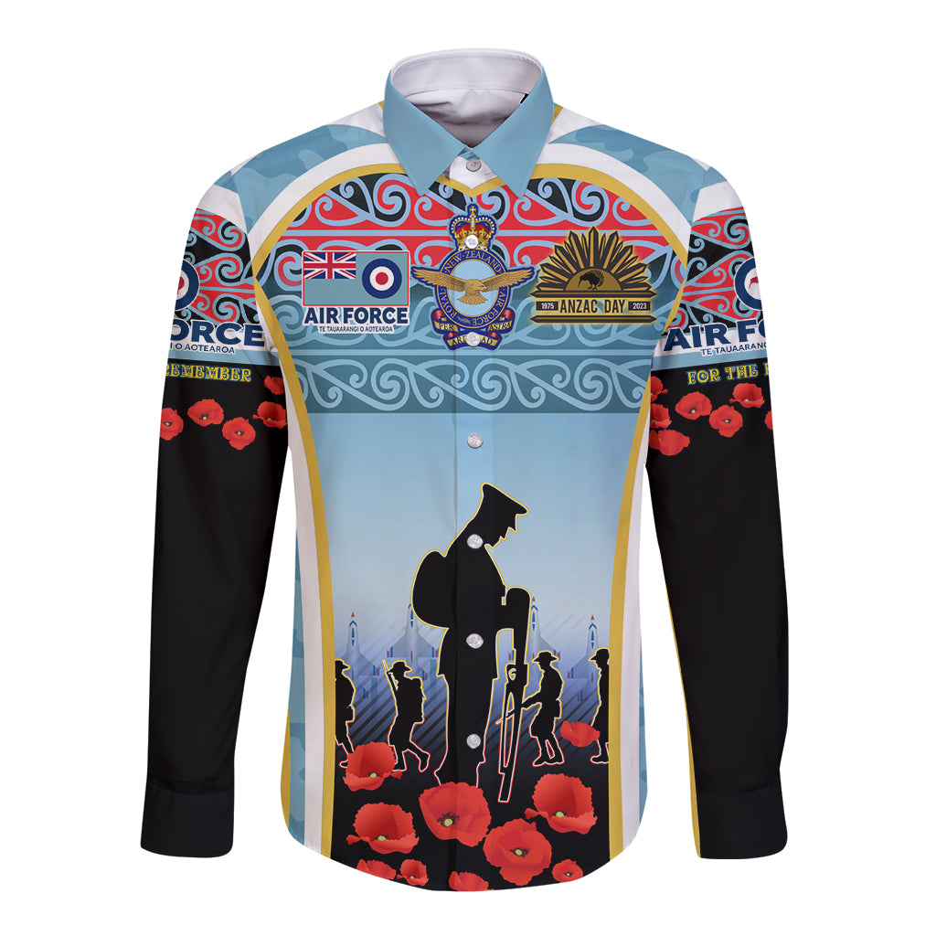 Royal New Zealand Air Force ANZAC Day Long Sleeve Button Shirt Te Tauaarangi o Aotearoa LT03 Unisex Blue - Polynesian Pride