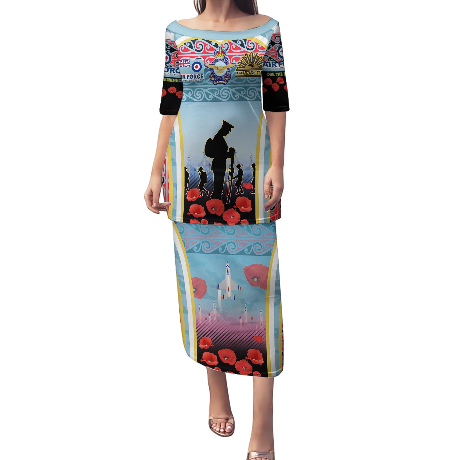 Royal New Zealand Air Force ANZAC Day Puletasi Te Tauaarangi o Aotearoa LT03 Long Dress Blue - Polynesian Pride