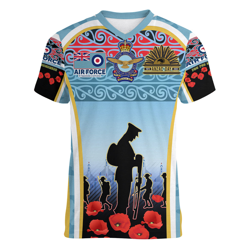 Royal New Zealand Air Force ANZAC Day Women V Neck T Shirt Te Tauaarangi o Aotearoa LT03 Female Blue - Polynesian Pride