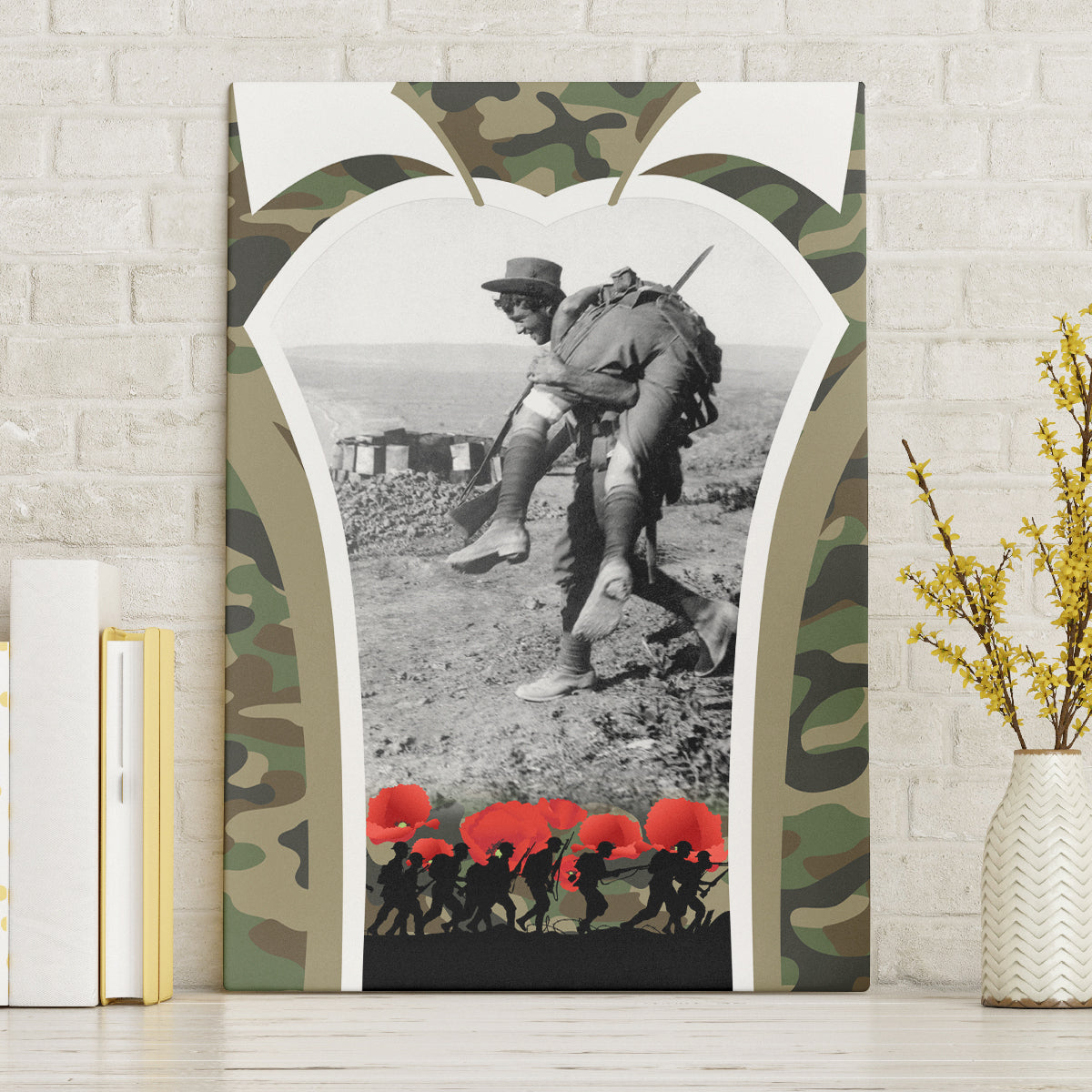 New Zealand and Australia ANZAC Day Canvas Wall Art Koala and Kiwi Bird Soldier Gallipoli Camouflage Style LT03 Without Frame Green - Polynesian Pride