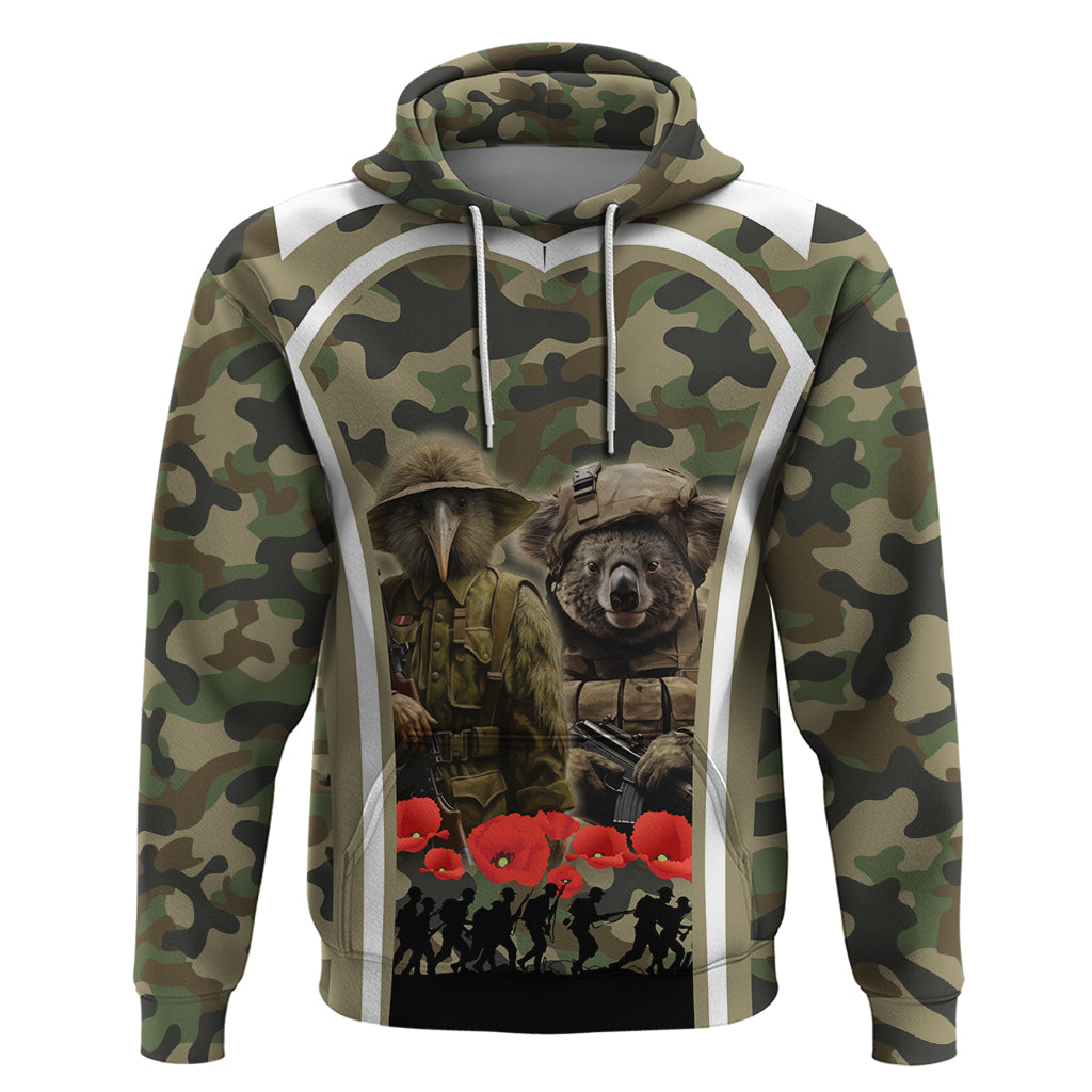 New Zealand and Australia ANZAC Day Hoodie Koala and Kiwi Bird Soldier Gallipoli Camouflage Style LT03 Pullover Hoodie Green - Polynesian Pride