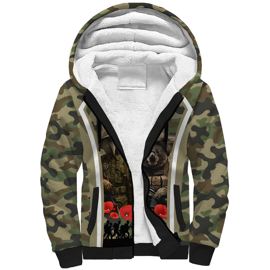 New Zealand and Australia ANZAC Day Sherpa Hoodie Koala and Kiwi Bird Soldier Gallipoli Camouflage Style LT03 Unisex Green - Polynesian Pride