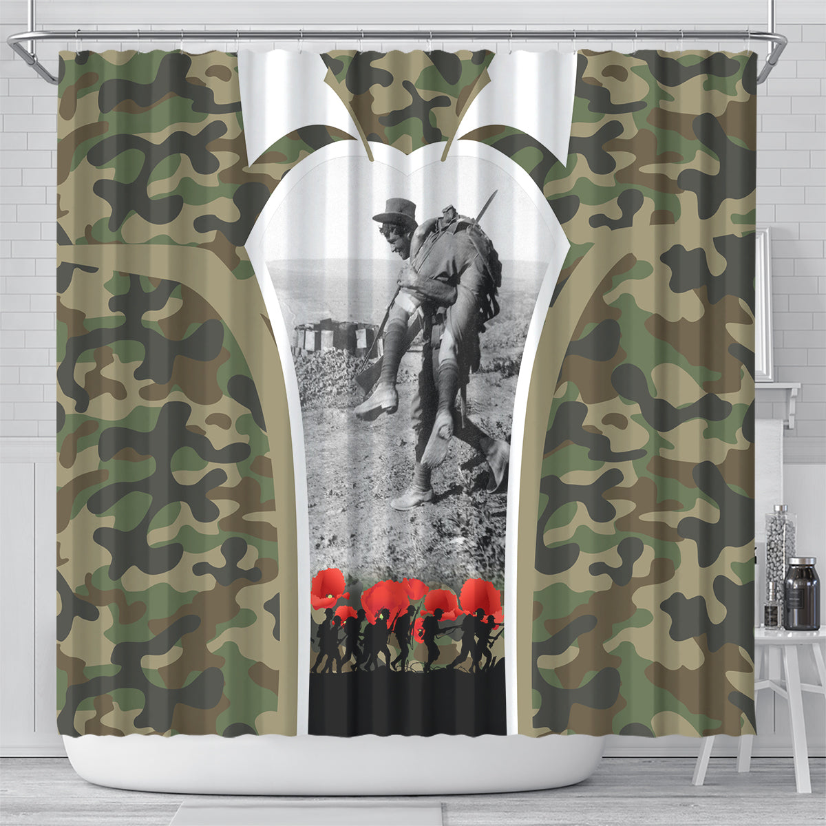 New Zealand and Australia ANZAC Day Shower Curtain Koala and Kiwi Bird Soldier Gallipoli Camouflage Style LT03 - Polynesian Pride