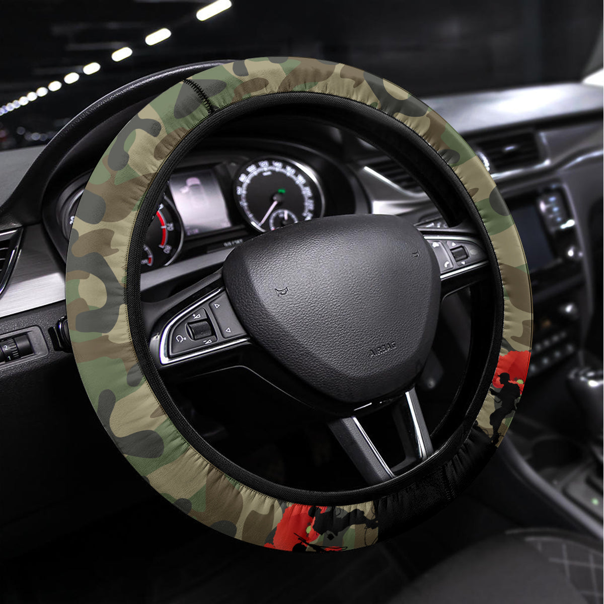 New Zealand and Australia ANZAC Day Steering Wheel Cover Koala and Kiwi Bird Soldier Gallipoli Camouflage Style LT03 Universal Fit Green - Polynesian Pride