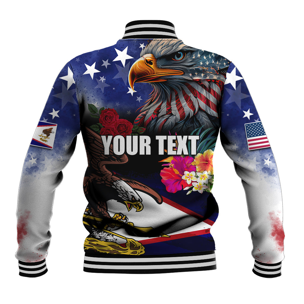 Personalised United States and American Samoa Baseball Jacket Bald Eagle Rose and Hibiscus Flower LT03 - Polynesian Pride
