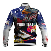 Personalised United States and American Samoa Baseball Jacket Bald Eagle Rose and Hibiscus Flower LT03 - Polynesian Pride