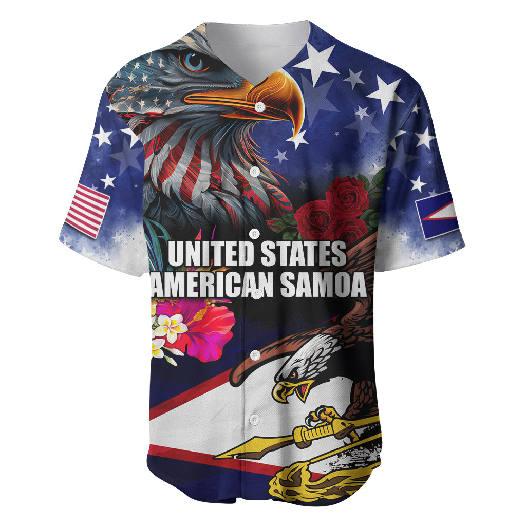 United States and American Samoa Baseball Jersey Bald Eagle Rose and Hibiscus Flower