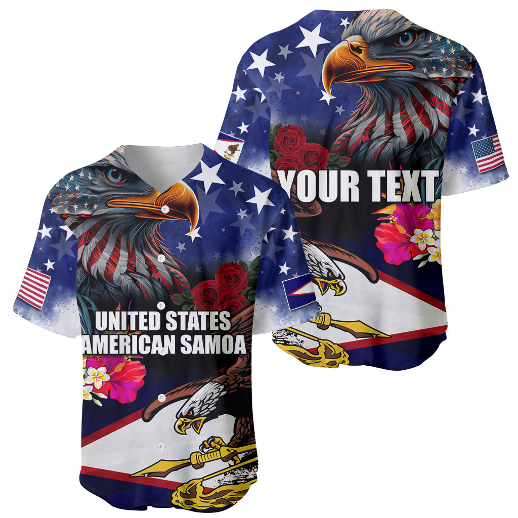 United States and American Samoa Baseball Jersey Bald Eagle Rose and Hibiscus Flower