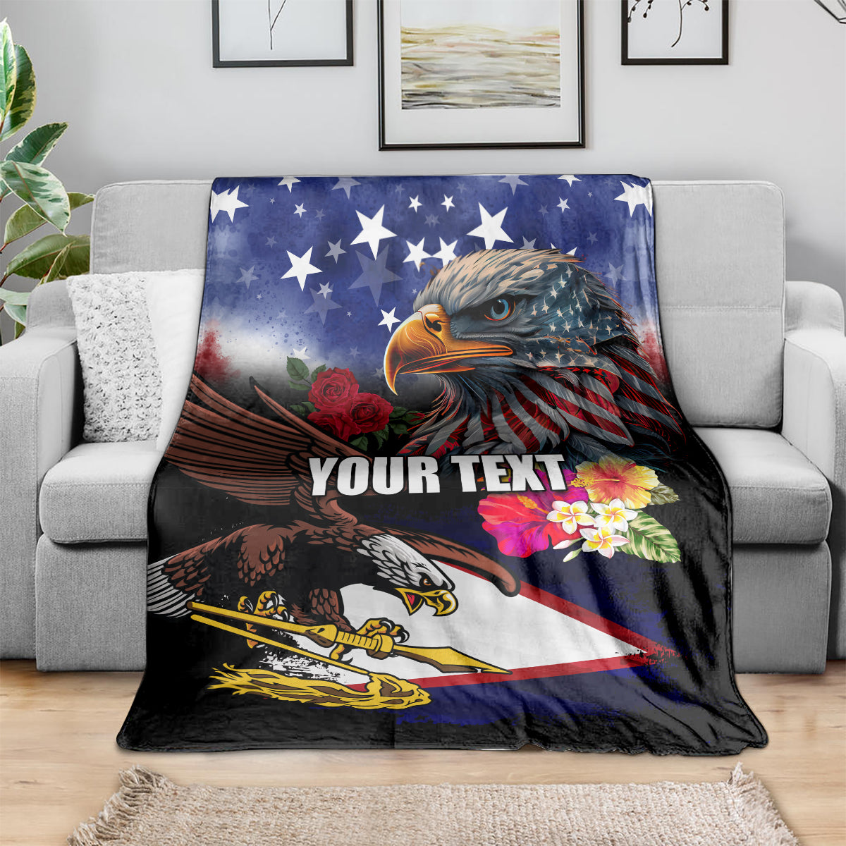 Personalised United States and American Samoa Blanket Bald Eagle Rose and Hibiscus Flower LT03 - Polynesian Pride