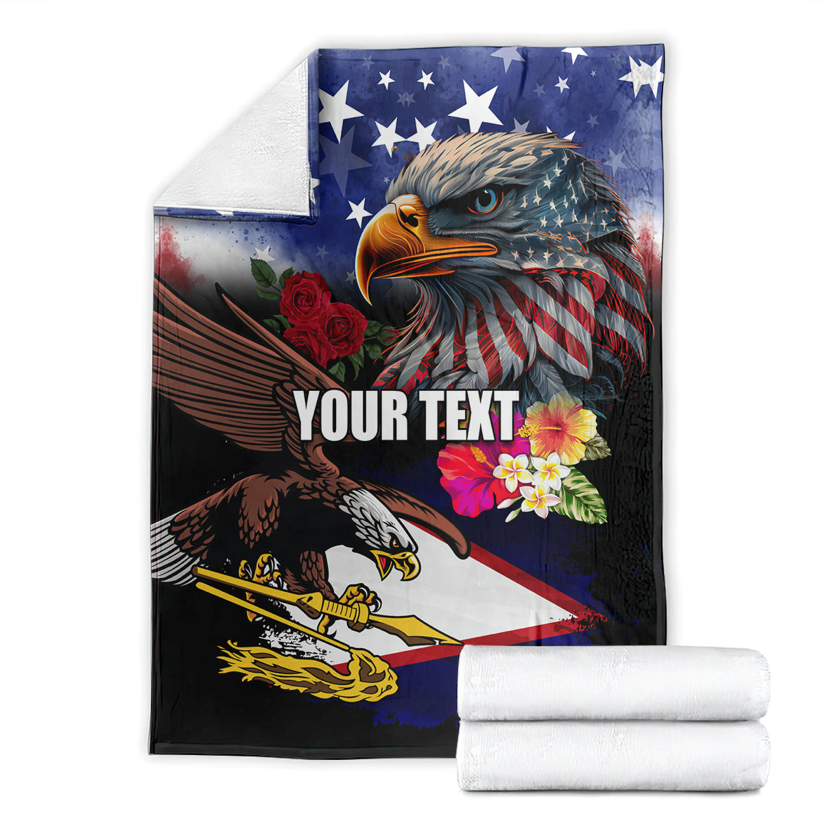 Personalised United States and American Samoa Blanket Bald Eagle Rose and Hibiscus Flower LT03 - Polynesian Pride