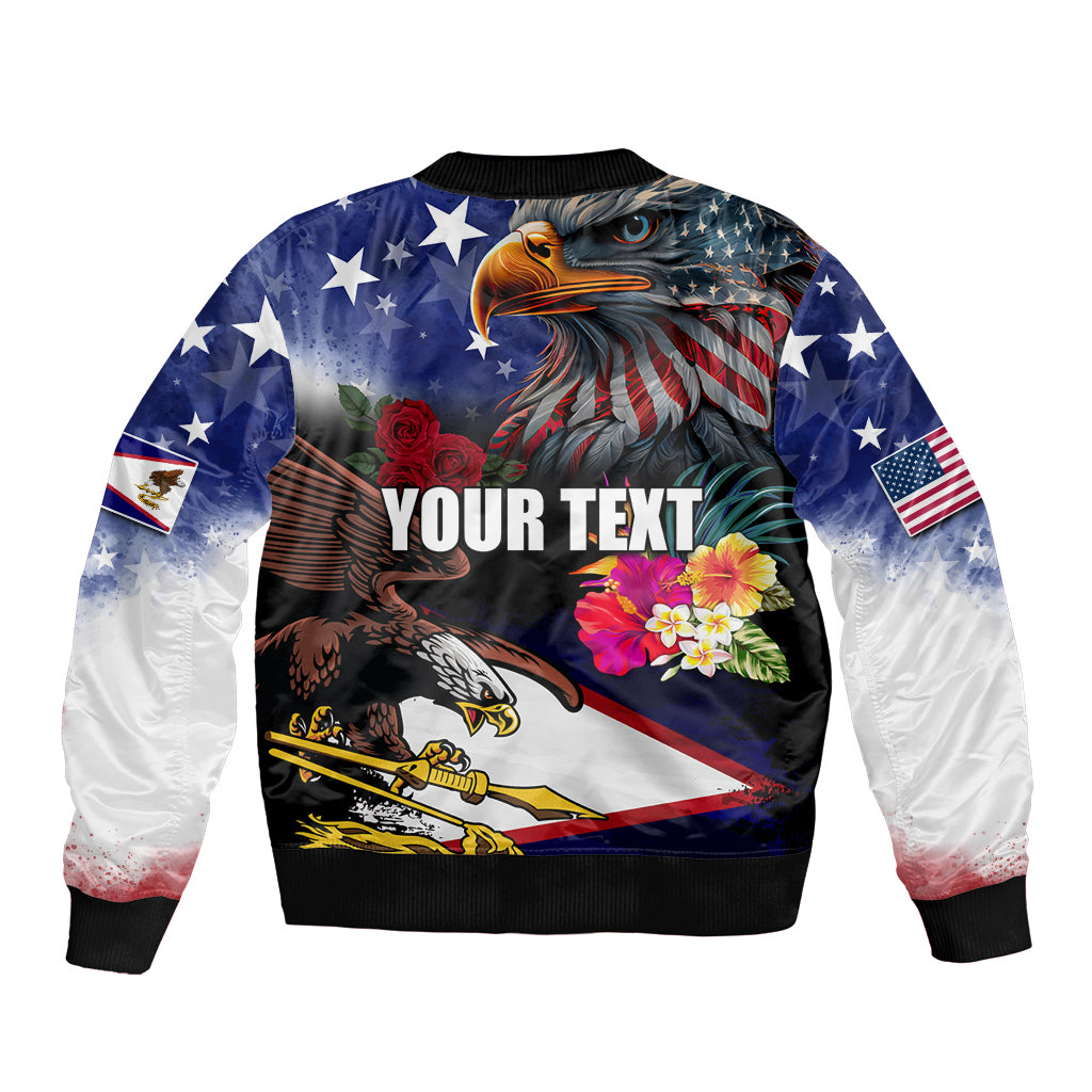 Personalised United States and American Samoa Bomber Jacket Bald Eagle Rose and Hibiscus Flower LT03 - Polynesian Pride