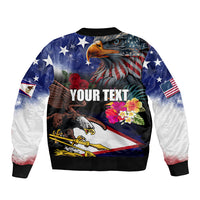 Personalised United States and American Samoa Bomber Jacket Bald Eagle Rose and Hibiscus Flower LT03 - Polynesian Pride