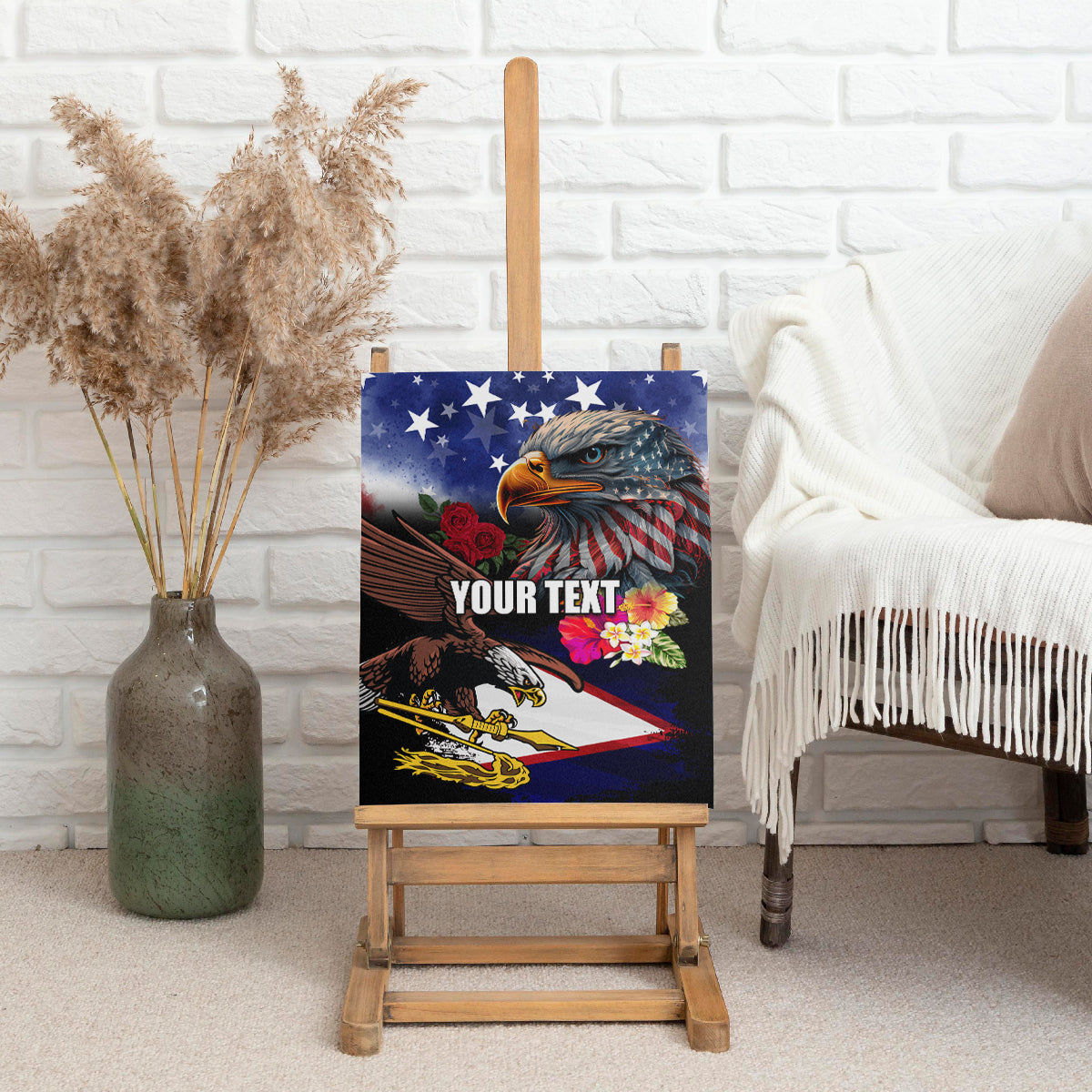 Personalised United States and American Samoa Canvas Wall Art Bald Eagle Rose and Hibiscus Flower LT03 - Polynesian Pride