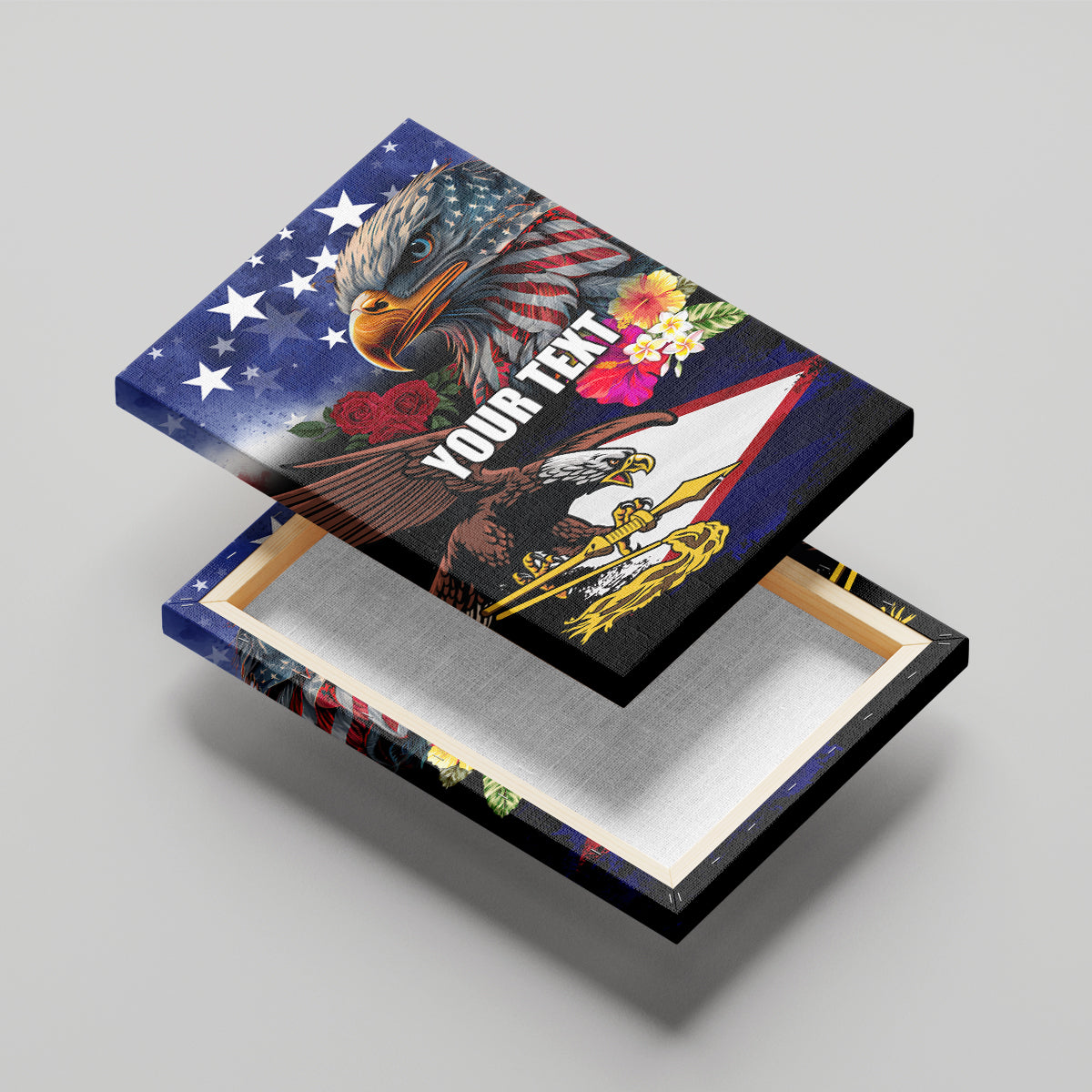 Personalised United States and American Samoa Canvas Wall Art Bald Eagle Rose and Hibiscus Flower LT03 - Polynesian Pride