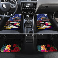 Personalised United States and American Samoa Car Mats Bald Eagle Rose and Hibiscus Flower LT03 Set 4pcs Blue - Polynesian Pride
