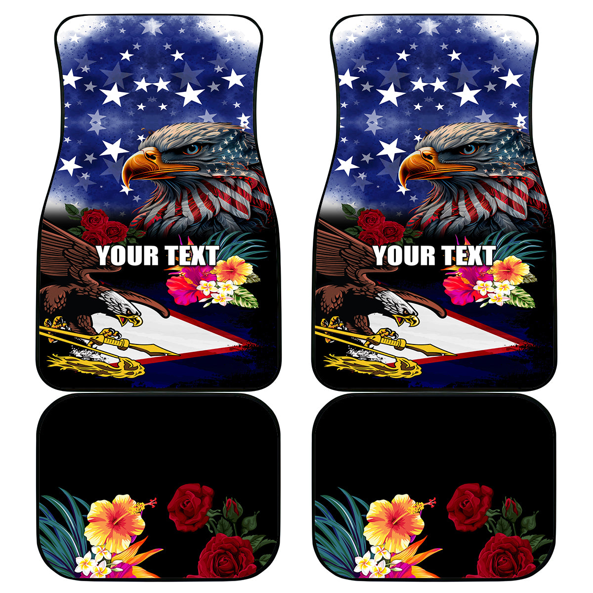 Personalised United States and American Samoa Car Mats Bald Eagle Rose and Hibiscus Flower LT03 - Polynesian Pride
