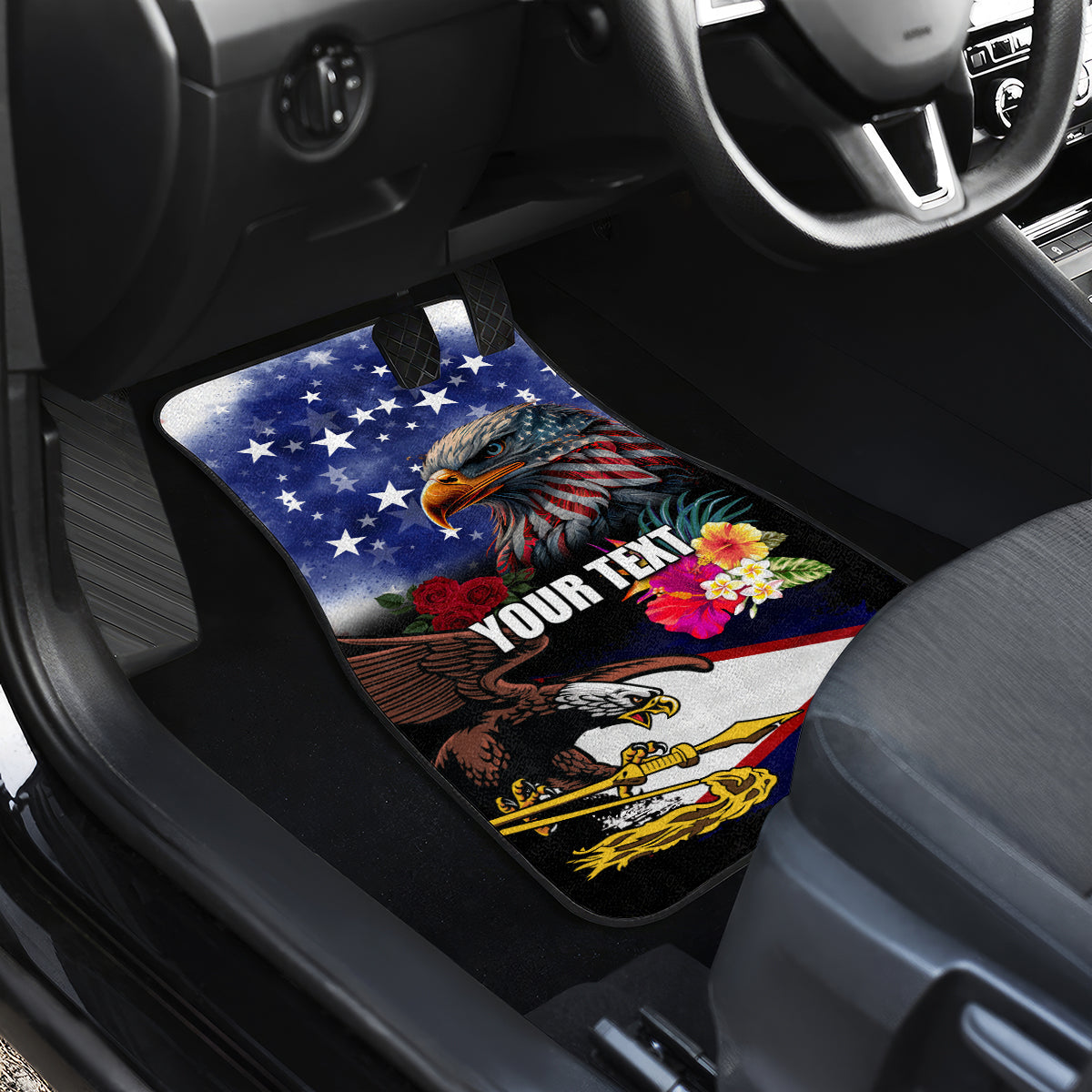 Personalised United States and American Samoa Car Mats Bald Eagle Rose and Hibiscus Flower LT03 - Polynesian Pride
